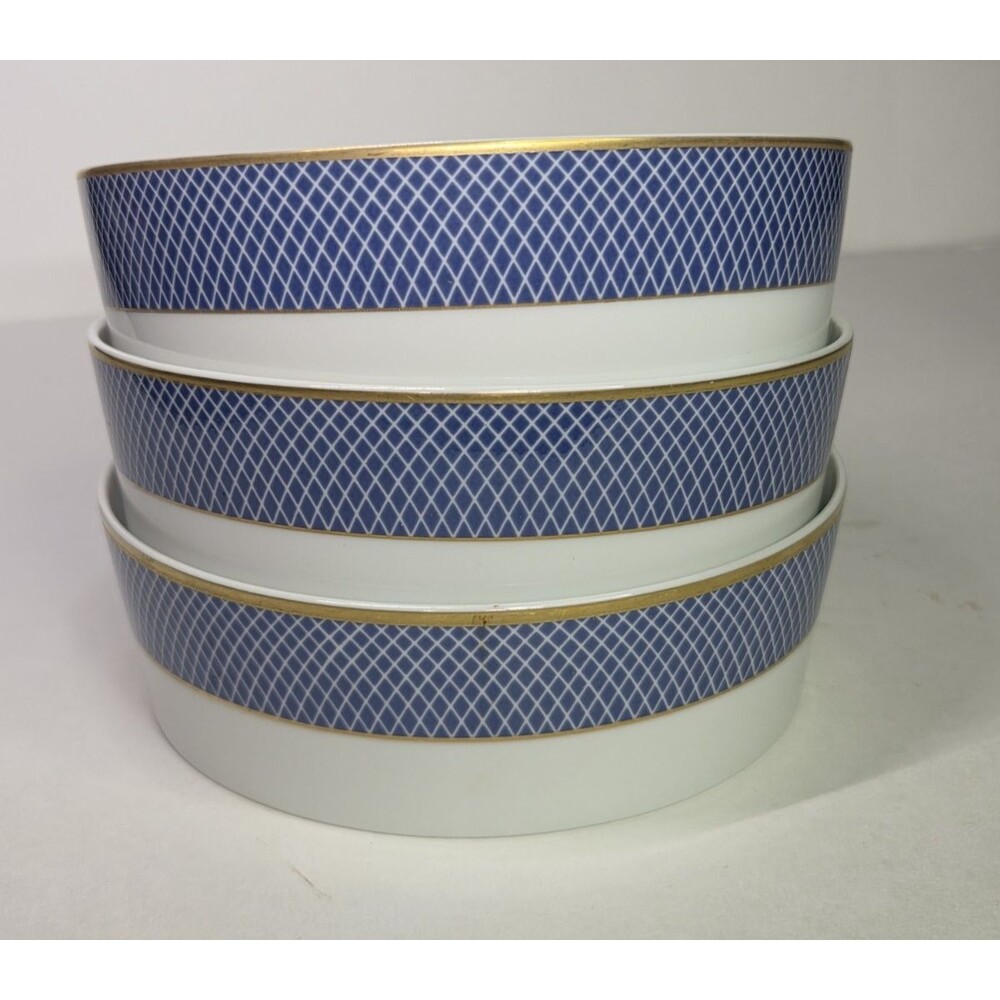 Set Of 3 Block Spal Blue Skies Coupe Cereal Bowls Portugal 6" Gold Rare Retired
